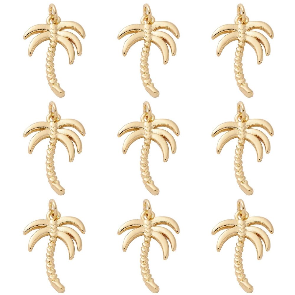 1245 10pcs 18k Real Gold Plated Coconut Tree Charms Brass Tropical Hawaii